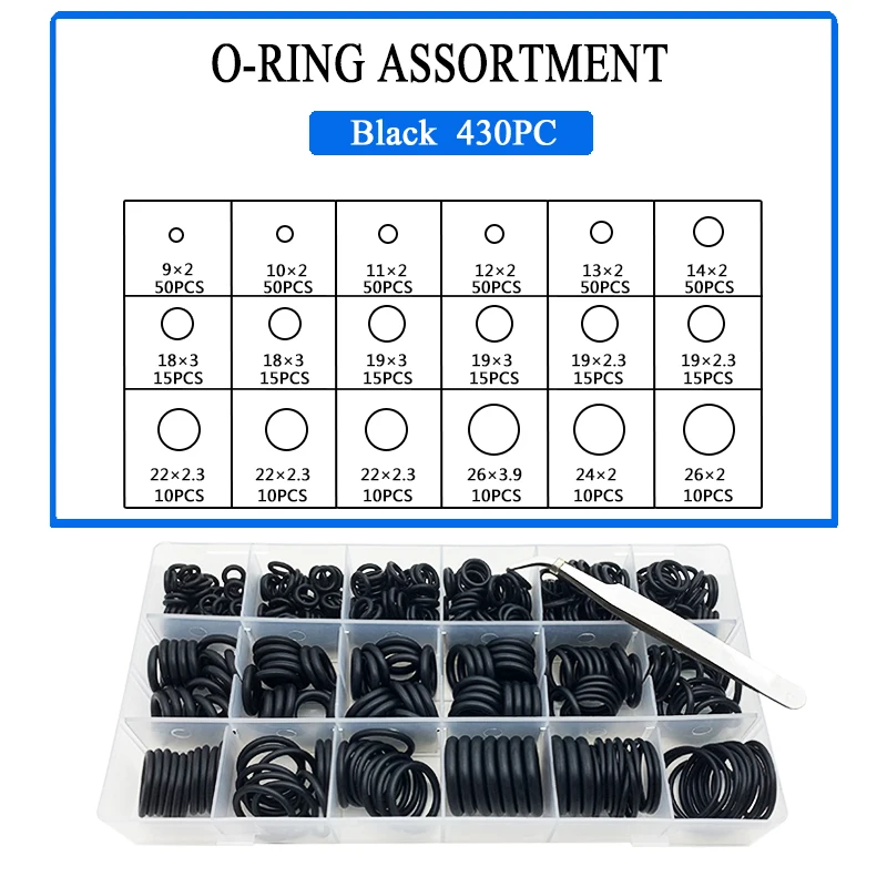 

Уплотнительные кольца Резиновое силиконовое уплотнительное кольцо NBR 18 Размер Уплотнительные кольца Нитриловая шайба Набор резиновых oring Ассортиментный набор Коробчатое кольцо 430 шт.