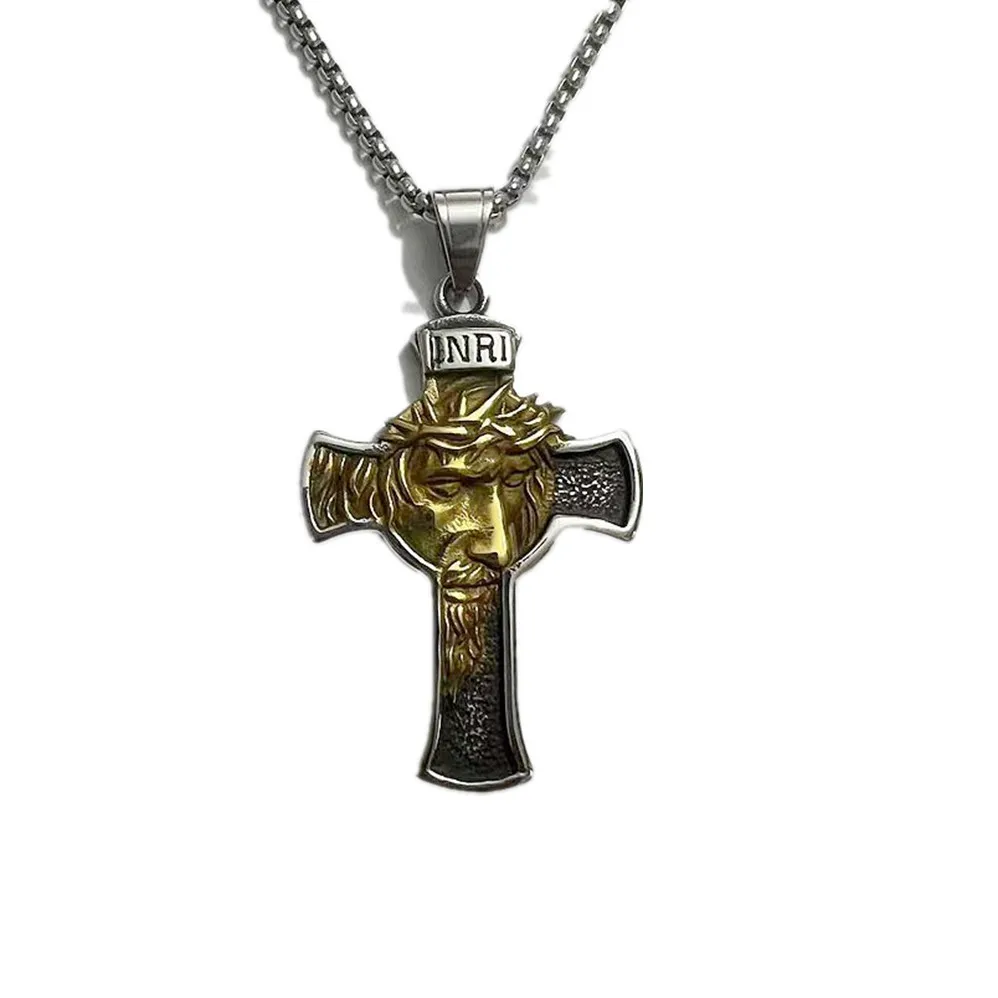 

Ожерелье для мужчин и женщин, покрытое 18-каратным золотом, из нержавеющей стали, с крестом Иисуса, в стиле хип-хоп, модное, украшение, религия
