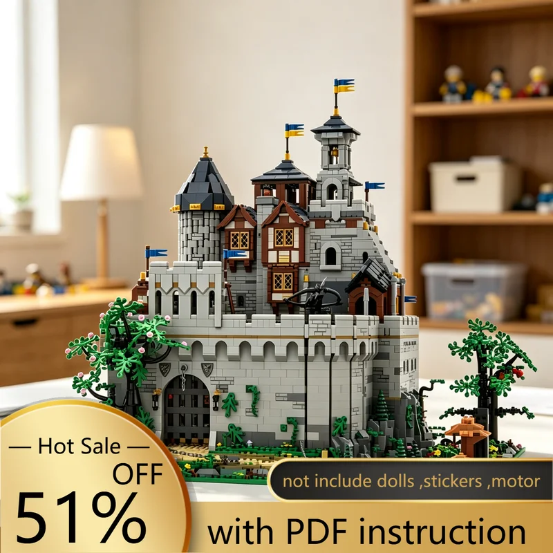 10648PCS MOC Black Royal Castle Medieval Architecture Model Building Blocks DIY Assembly Gifts for Adults Collection Desktop