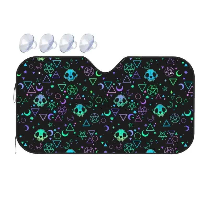 

Magic Skulls Goth Pattern Car Front Windshield Sun Shade for SUV Truck Blocks UV Rays Protector Foldable Sun Shield Visor Cover