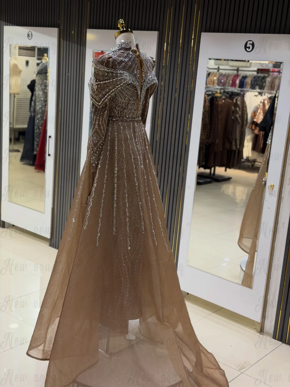2026 Turtleneck Brown Prom Dress With Detachable Skirt Embroidery Applique Wedding Guest Gowns Customized Dubai Reception Dress view 3