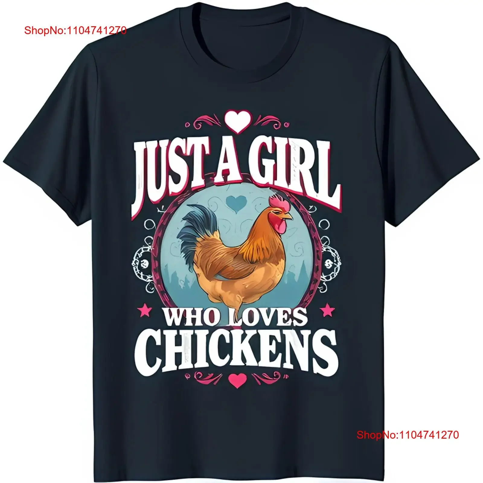 

Just a Girl Who Loves Chickens Black T Shirt with Vintage Rooster Hear vintage Washed fashion Comfortable Breathable