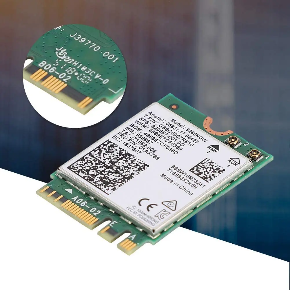 WDXUN Dual Band Wireless-AC 9260 9260ac 9260NGW NGFF 802.11ac MU-MIMO 1730 Mbps 1,73 Gbps WiFi + Bluetooth 5.0 Windows 10