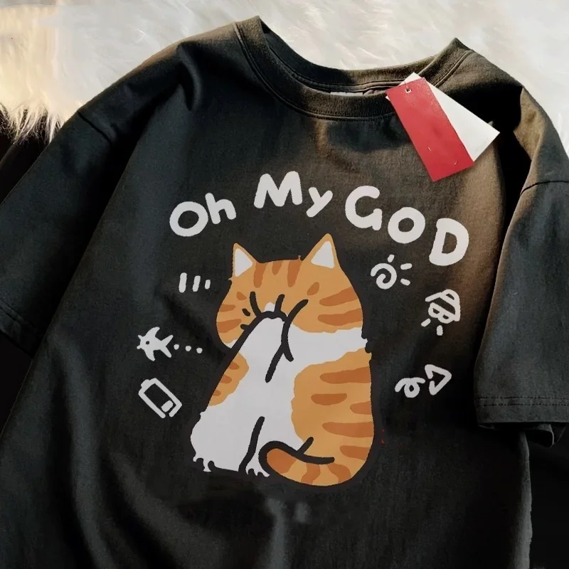 Brand New Cat Print Short-Sleeve T-Shirt Plus Size Summer Collection Sale Man And Woman  Cotton Breathable Tee Top 2025