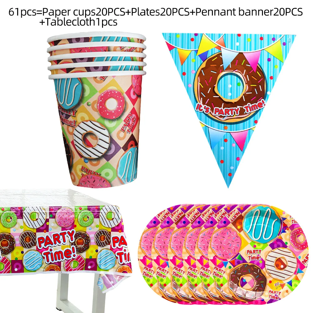 

Donuts Themed Birthday Party supplies Scene disposable Birthday ecorat decoration party Atmosphere arrangemen