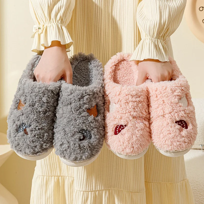 

Парные хлопковые тапочки для домашнего использования, противоскользящие мягкие боты, теплые пушистые мужские и женские удобные домашние тапочки, зимние слипоны