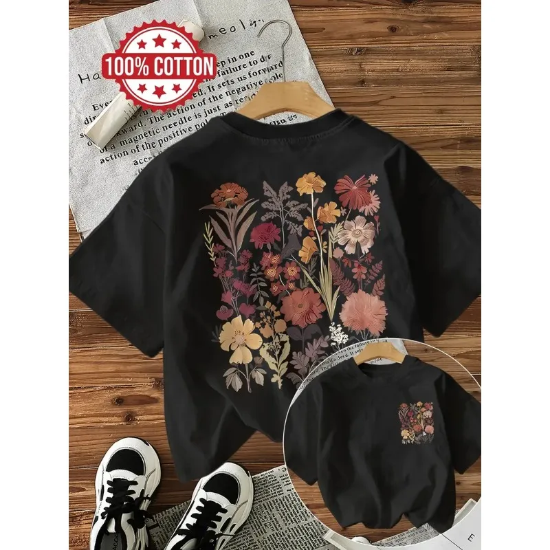 Y2k Flower 100% Baumwolle T-Shirt Damen Lustige T-Shirts Egirl Koreanische Mode Grafik-Tops Damenbekleidung Naturinspiriertes Design – Detail 2