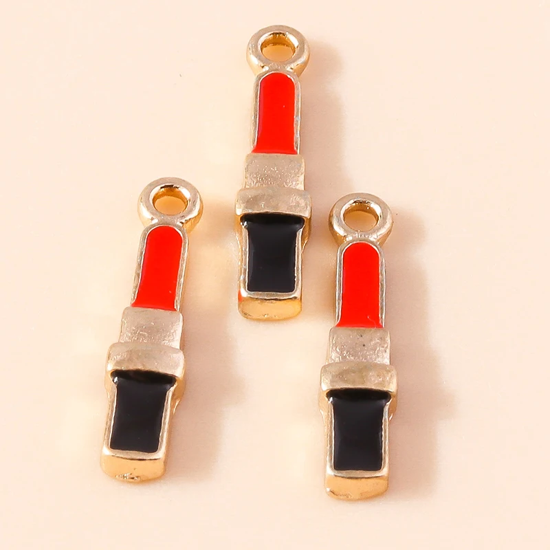 Leslie 10 Stück Mädchen süße Nagellack Lippen rote Lippenstifte Charms für Frauen Ohrringe Armband Halskette Schlüsselanhänger Schmuck Makiing DIY – Detail 6