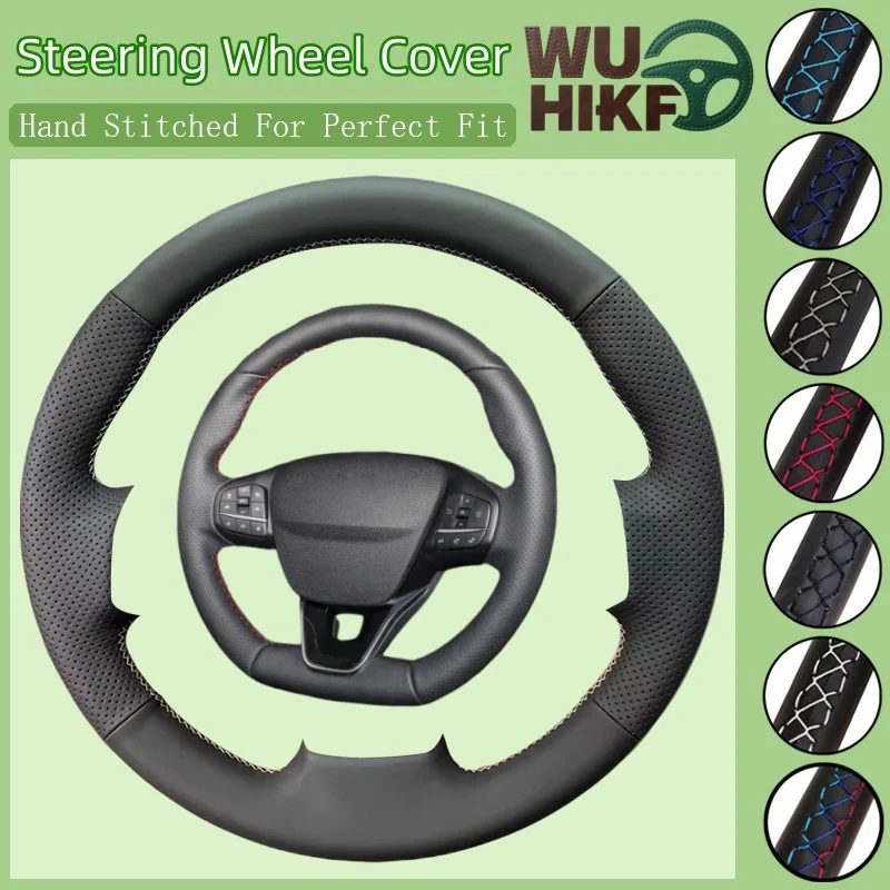 

Customized Car Steering Wheel Cover Hand Sewing Genuine Leather For Ford Focus 4 2019 2020 Fiesta 17-19 Tourneo 2018 2019