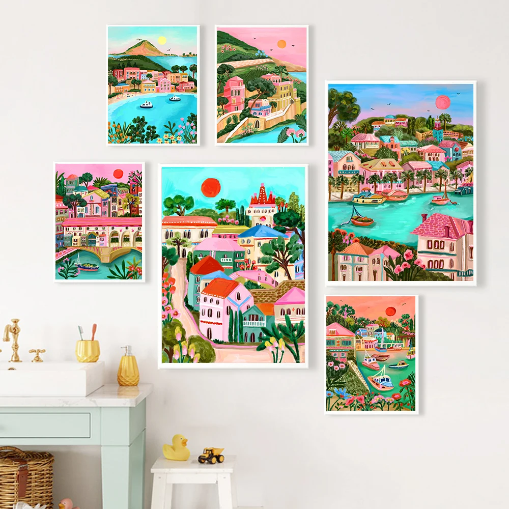 1pc frameless Canvas Painting Paris Polperro Florence Travel Landscape Wall Art Canvas Paintings Park Guell Posters And Prints P