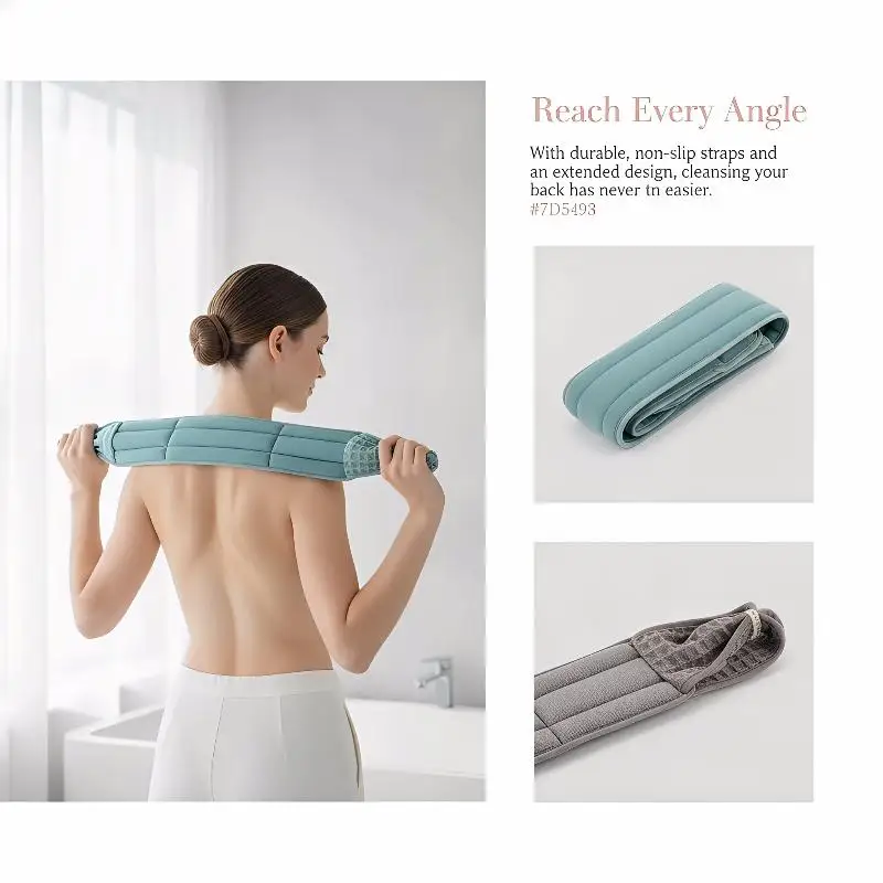 Waffle Pattern Exfoliating Back Scrubber Plant Silk Fiber Large Strap Gentle Cleansing for Home Spa Shower