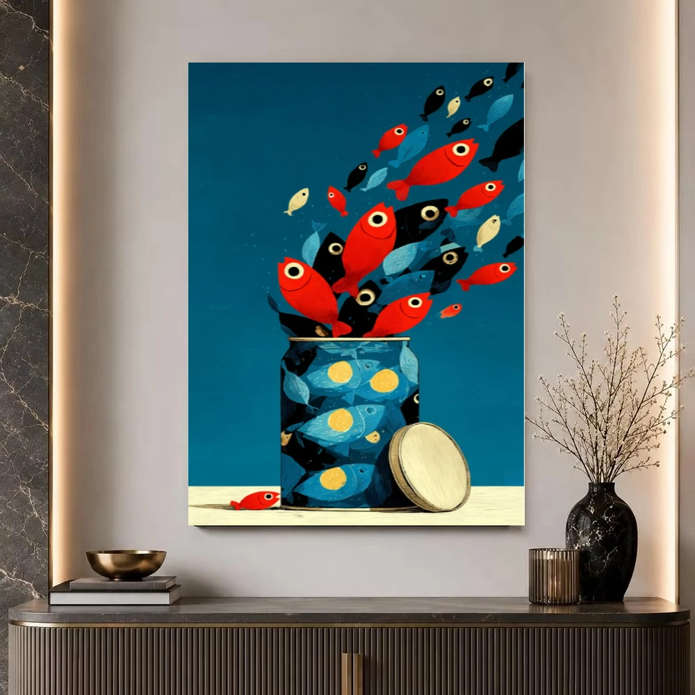 Oil Painting Abstract Colorful Fish Swarm By Numbers Wall Decor for Living Room Bedroom Gift No Frame