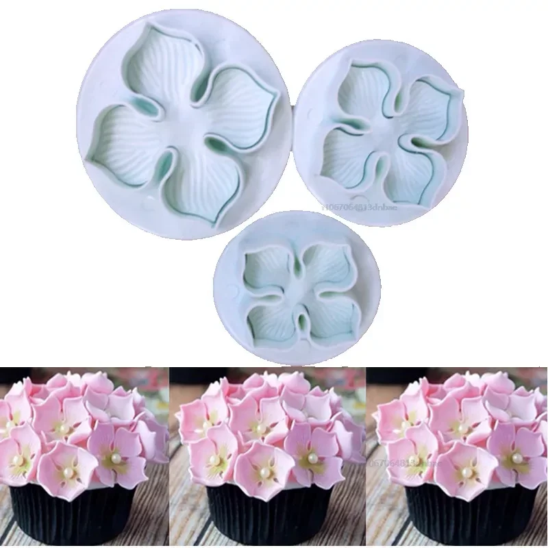 3Pcs/Set Hydrangea Flower Fondant SugarCraft Plunger Cutter Cookie Biscuit Cake Decorating Blossom Mold Home Cake Tools