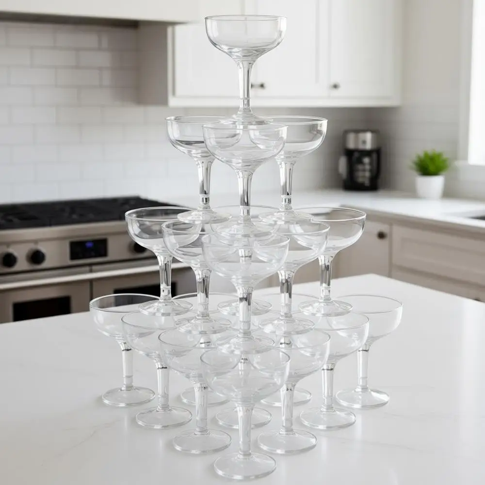 

50 Pcs Champagne Glasses 5 oz Unbreakable Plastic Disposable Wine Cups Stackable Stemmed Cups or Wedding Birthday Bar (Clear)
