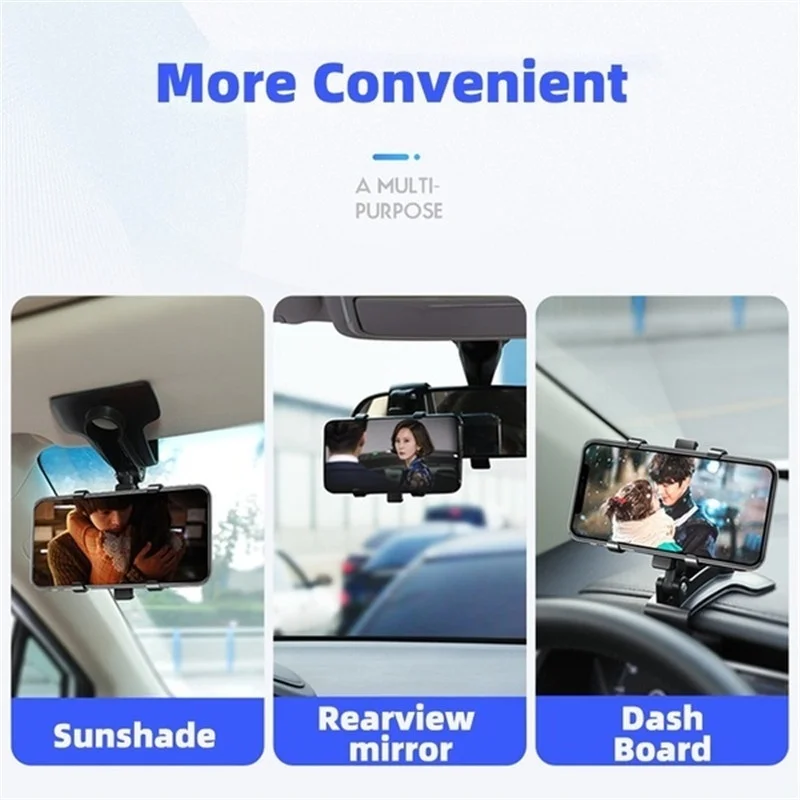 Car Phone Holder 360 Rotatable Adjustable Dashboard Sun Visor Mount for 3-7 Inch Mobile GPS Navigation