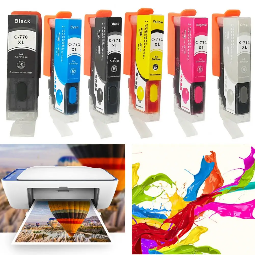 Refillable Ink Cartridges Upgraded Chip 6 Colors Ink Cartridge for Canon PIXMA MG5770/MG6870/MG7770/TS5070/TS6070/TS8070