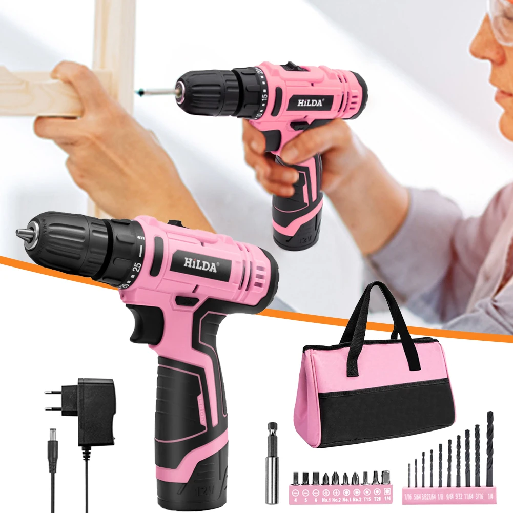 

HILDA Electric Drill 12V Cordless Drill Electric Screwdriver Mini Wireless Power Driver DC Lithium-Ion Battery