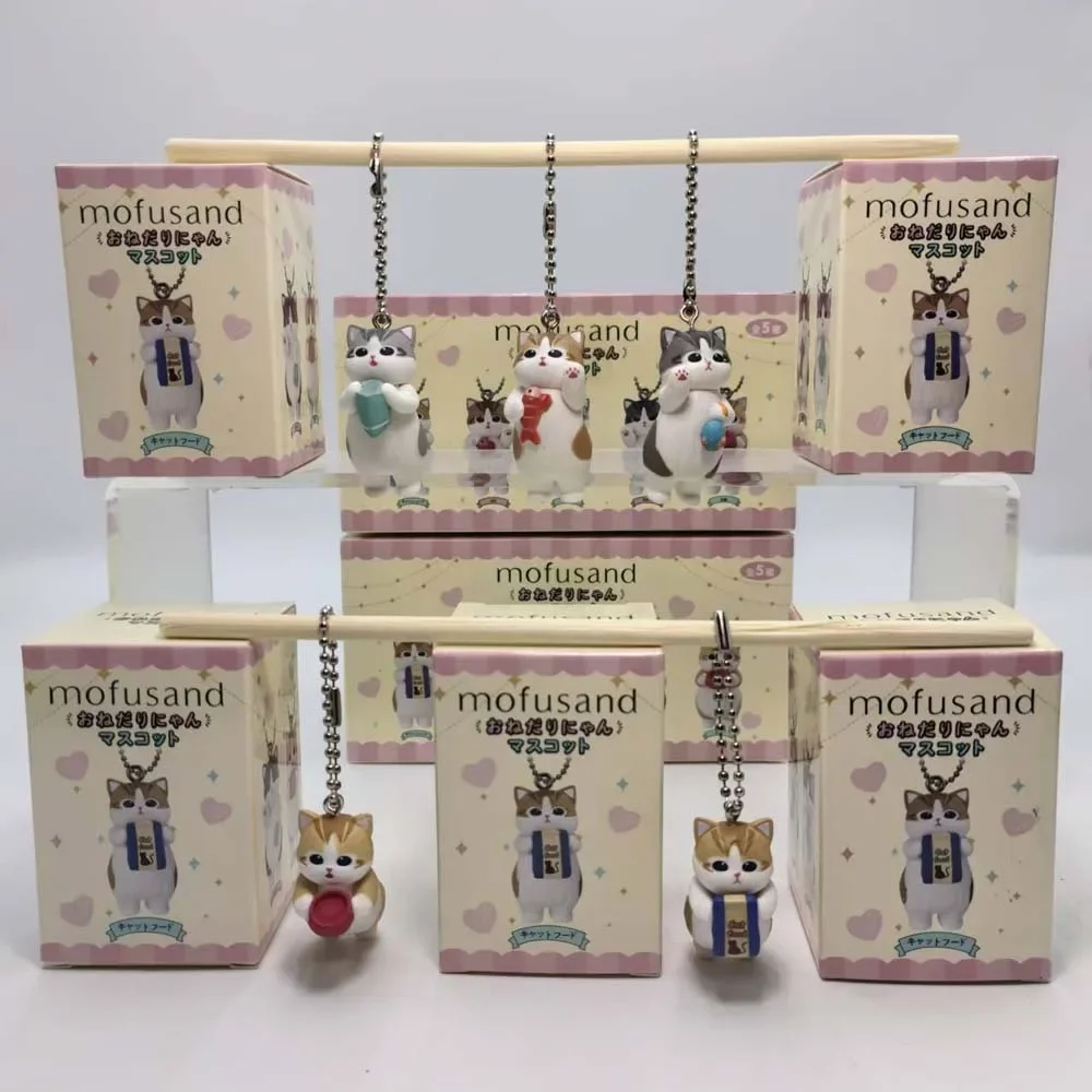 Mofusand Kawaii Cat Keychain Blind Box Cute Anime Figure Pendant Toy Stand Style Action Figure With Food Pose Collectible Gift