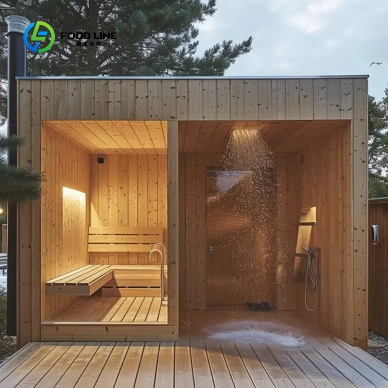 Customized Outdoor Sauna Red Cedar Wood Cabin Wood Sauna and Dry Steam Infrared Sauna House for Sale with Shower Room