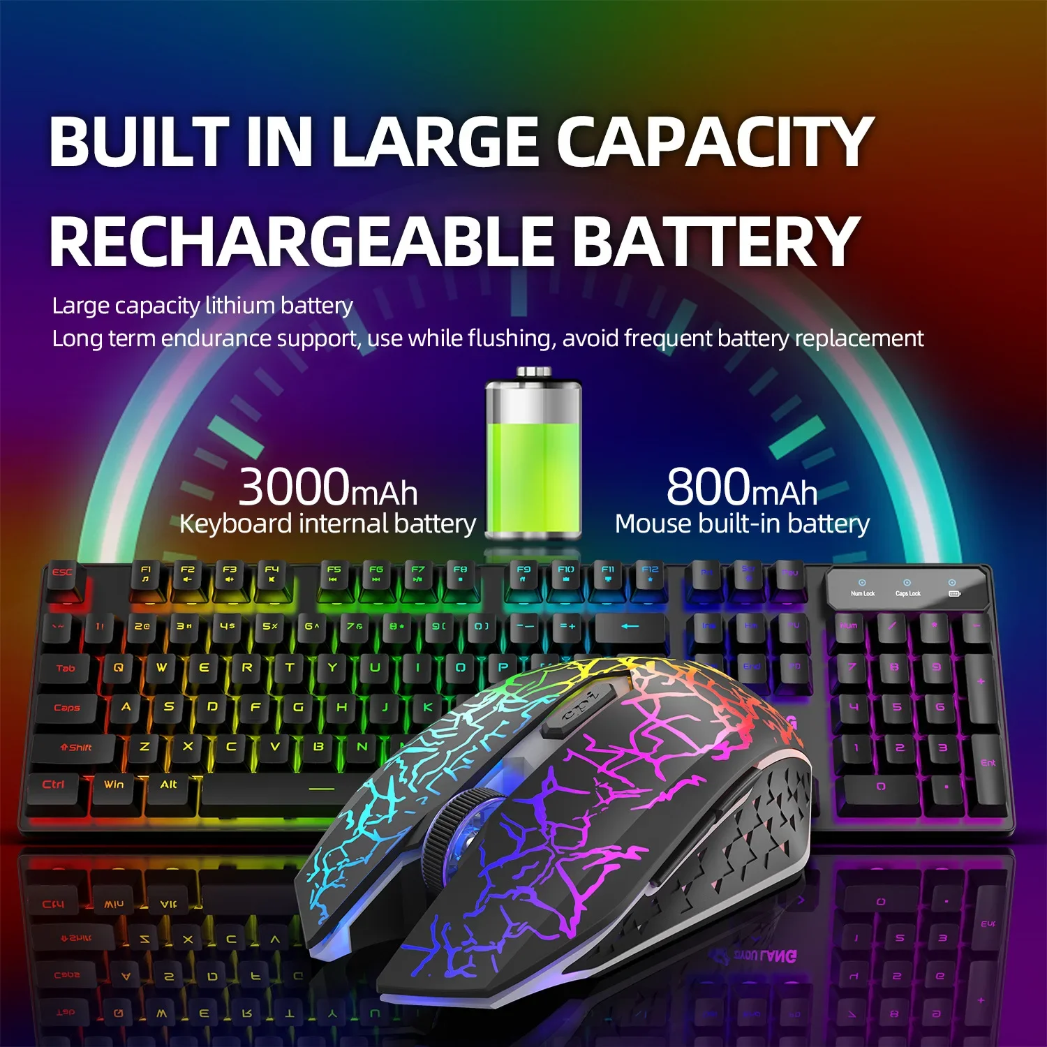 2.4G Wireless Keyboard Mouse Set RGB Backlight Rechargable Keycaps Gaming Keyboard Mouse Combo For Kit PC Gamer Computer Laptop