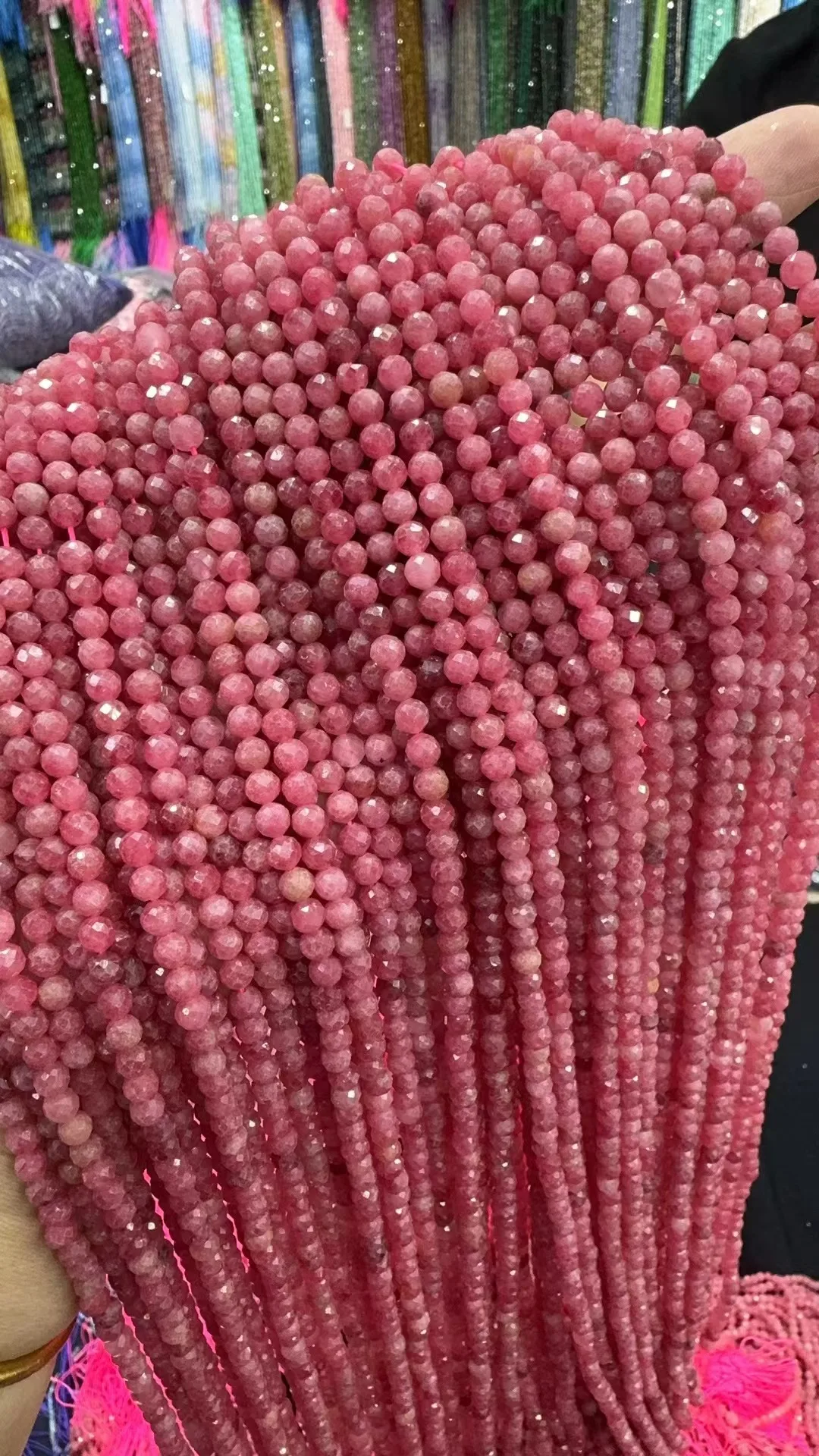 Natural Brazil Rhodochrosite 3mm/4mm Rund Cut Length38cm