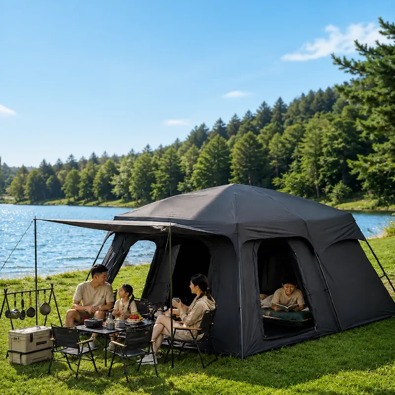 Outdoor Camping Tent Ventilated Mosquito Proof Multi Person Thickened Rainstorm Proof Self Driving Picnic Two Rooms One