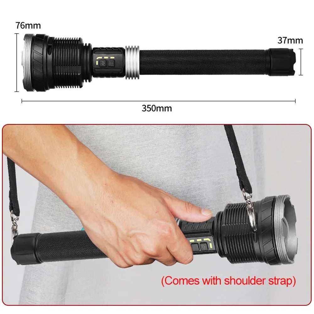 XHP360 36-core Wick Military-Grade Super High Power LED Flashlight Zoom Waterproof Rechargeable Flashlight with Safety Hammer