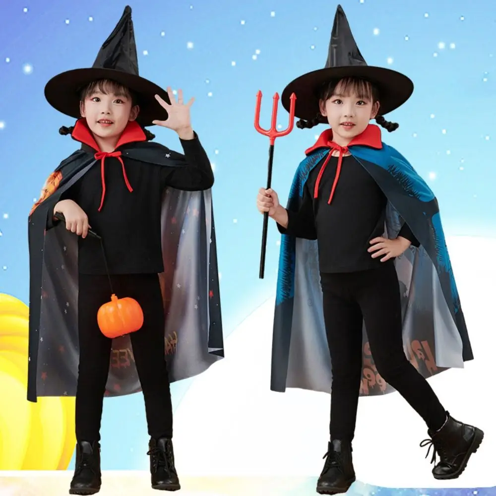 Grappige Cape Halloween Mantel Fantasie Mystieke Tovenaarsmantel Nieuwigheid Cosplay Kostuum Set Jongens Meisjes