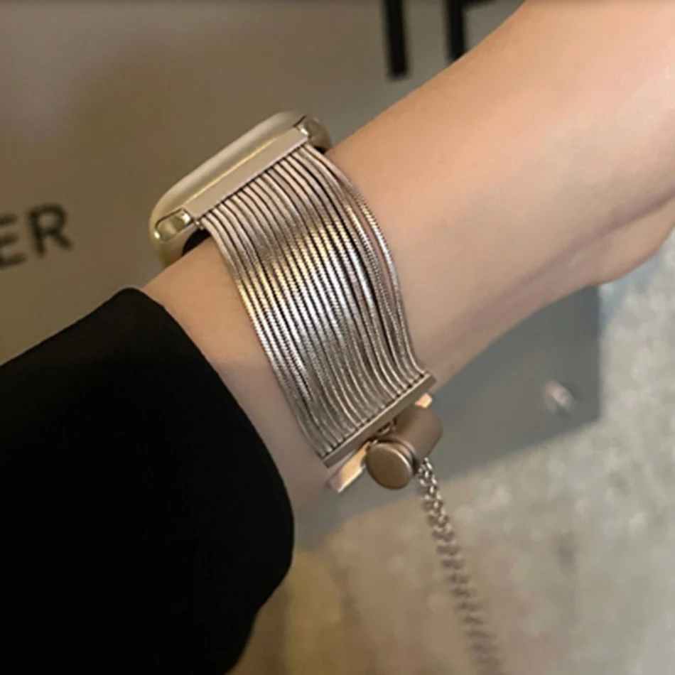 Armband für Apple Watch Band S11/10/9/8/7/SE/6/5/4/Ultra 3 2 IWatch Serie 49/46/45/44/42/41/40/38 mm Luxus Quaste Metall Armband – Detail 8