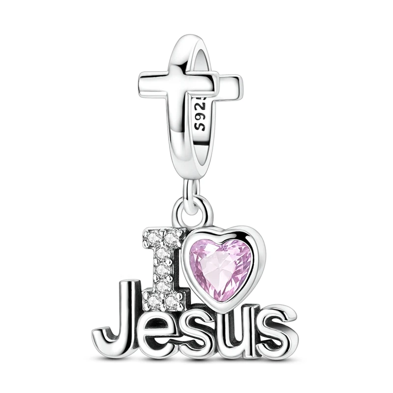 Breloques en argent sterling 925 avec zircon cubique, motif amour Jésus, pour bracelet original, bijoux DIY pour femme
