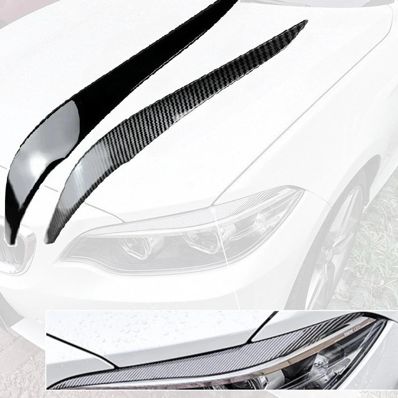 1Pair ABS Plastic Car Headlights Eyebrow Eyelids Cover Stickers Trim for BMW 2 Series F22 F23 2015-2019 Gloss Black/ Carbon Look