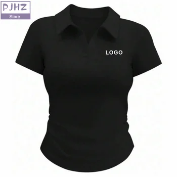 Polo de couleur unie pour femmes, chemise décontractée, Logo...