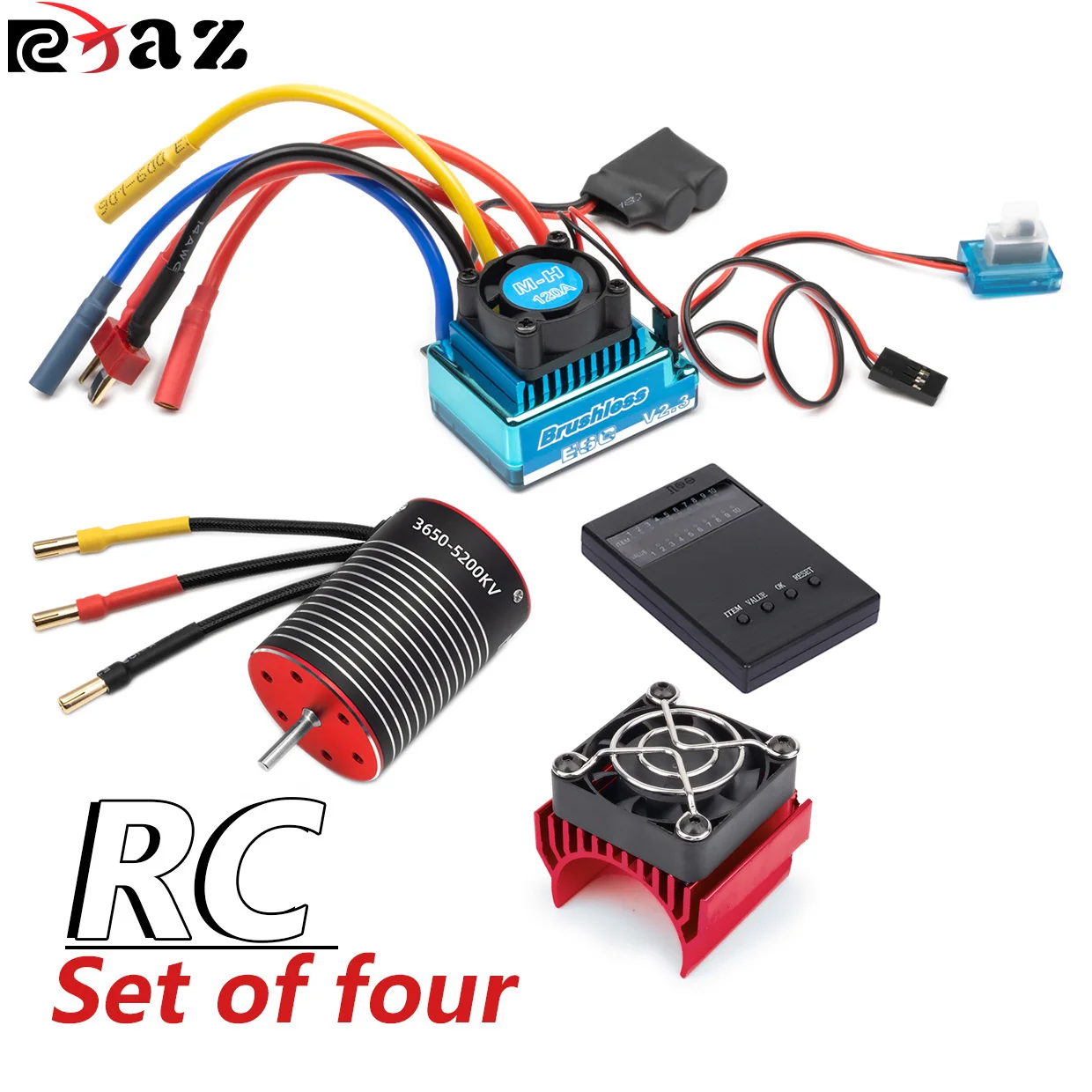 

RCXAZ RC Motor 3650 5200KV Brushless Motor & 120A Electronic Speed Controller Combo Kit for 1/10 RC Car RC Boat Upgrade Parts