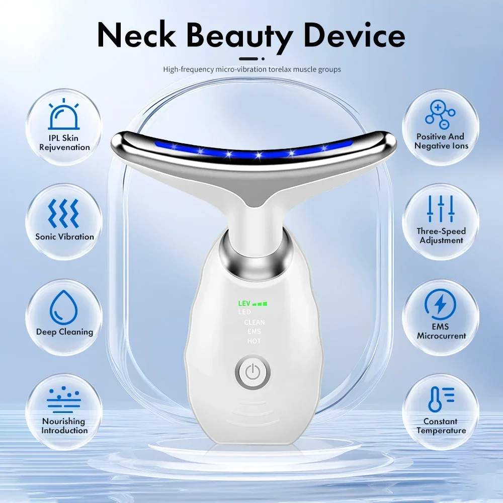 EMS Neck Face Lifting Massager Skin Tighten Device 7 Color LED Photon Therapy Anti Wrinkle Double Chin Remover V-face Instrument