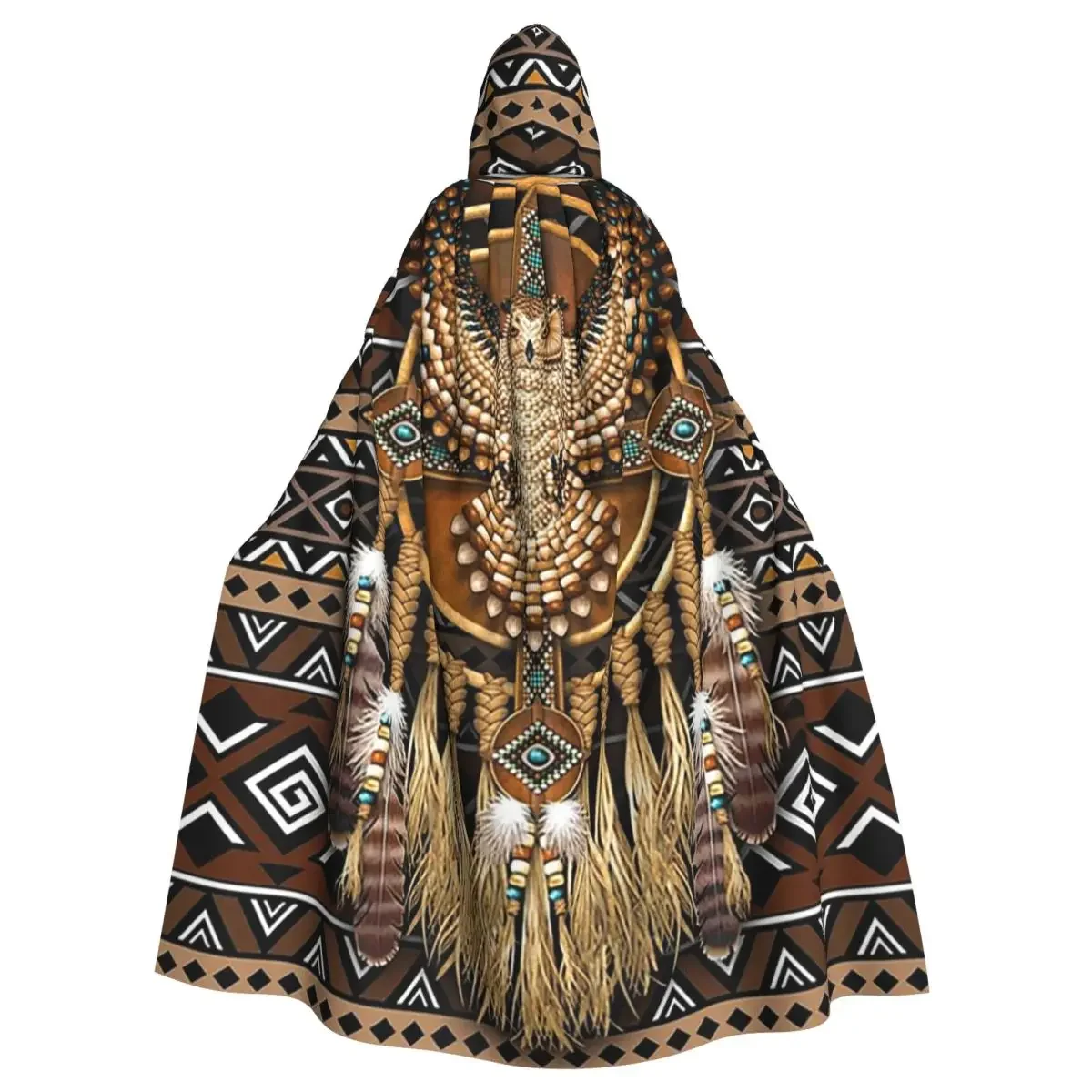 Native Mandala Owl American Long Hooded  Witch Medieval Costume Cosplay Cape HalloweenCoat Adult Unisex