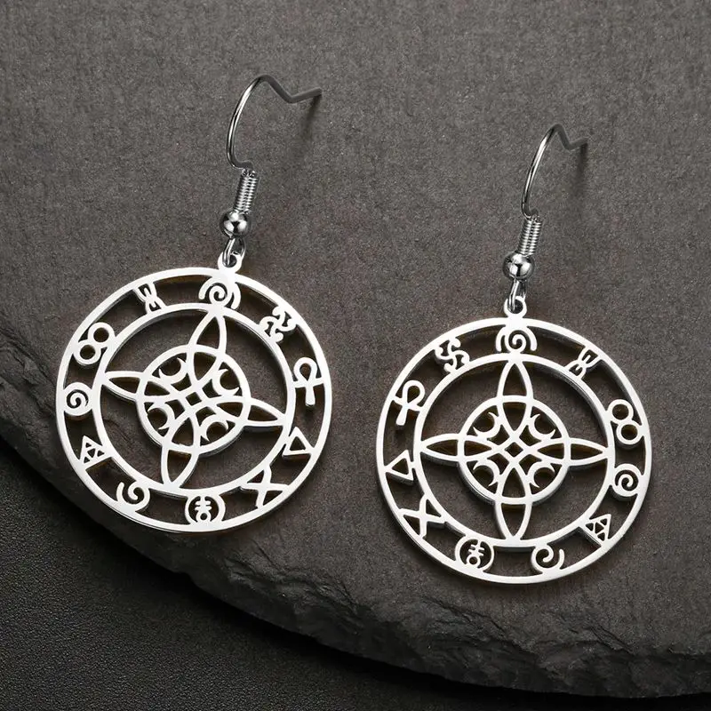 Dawapara Classic Witches Knot Earrings Ancient Greek Mythology Symbols Pendant Wiccan Good Luck Amulet Stainless Steel Jewelry