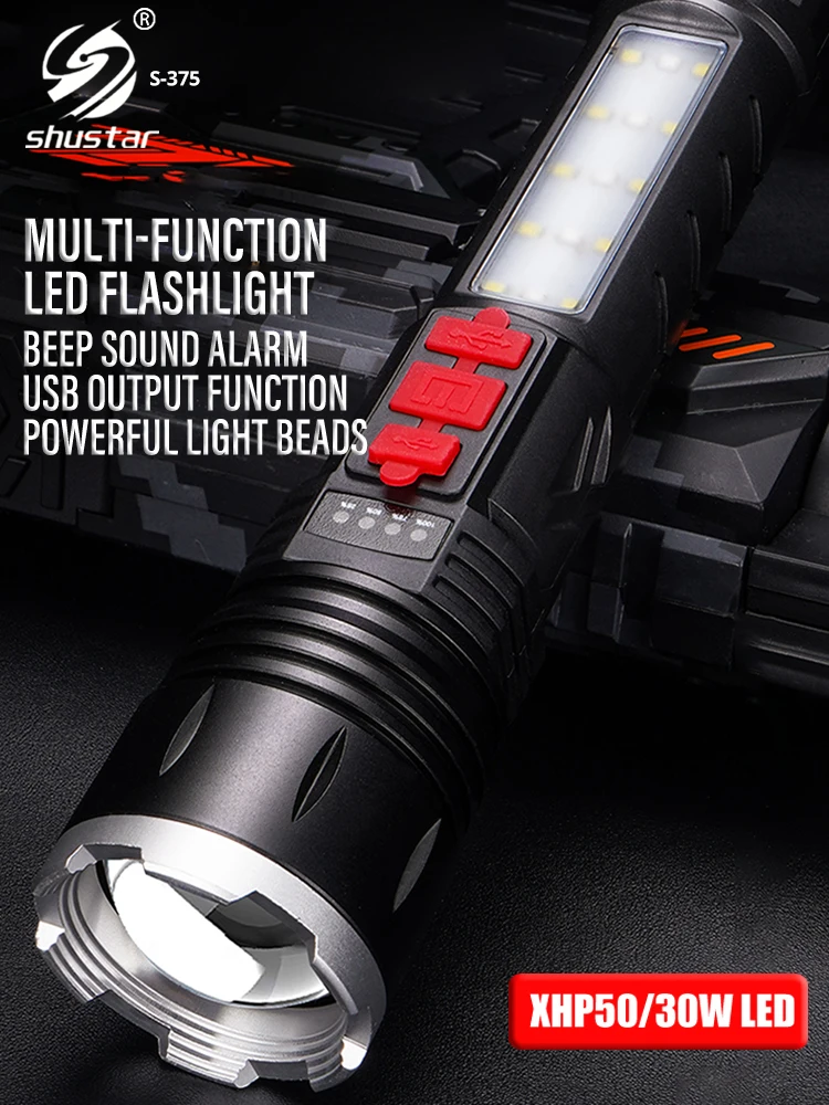 

Waterproof Zoom LED Flashlight Camping Fishing Lantern High Power USB Rechargeable XHP50 Torch 3000m Long Lighting Distance