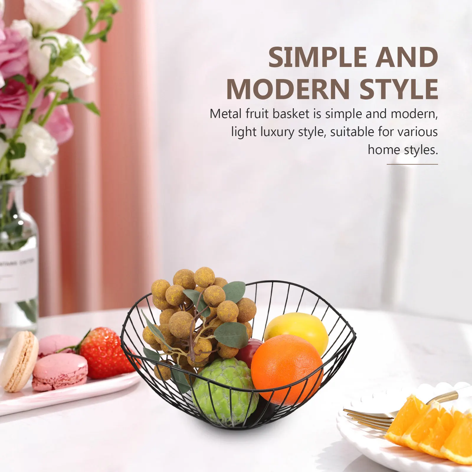 Metal Wire Fruit Basket Hollow Out Fruit Bowl Black Kitchen Counter Storage Basket Decorative Table Use Wire Baskets Decorative
