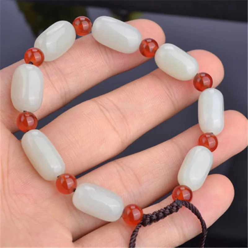

Street Stall Hetian Green White Hand-Woven Jade Bracelet Men And Women