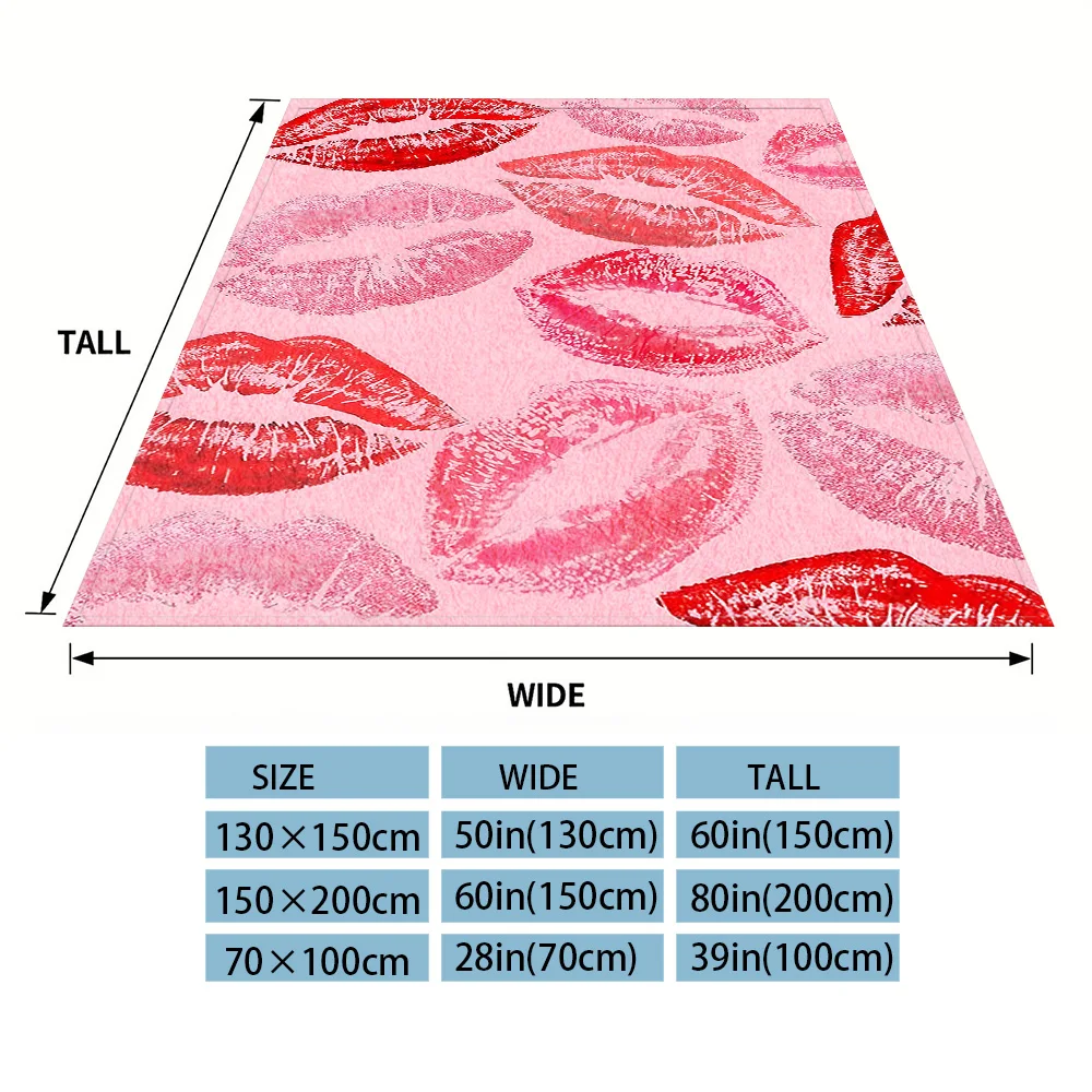 Lip Print Kisses Flannel Luxury Blanket, Lightweight And Comfortable Woolen Blanket, Ultra-Fine Fiber