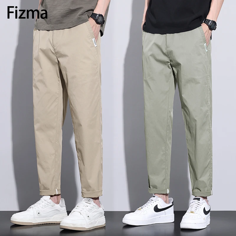 Fizma Brand Men\'s Clothing Elastic Waist Straight Casual Pants Man Breathable Sweatpant Summer Thin Trouser For Men Joggers Male