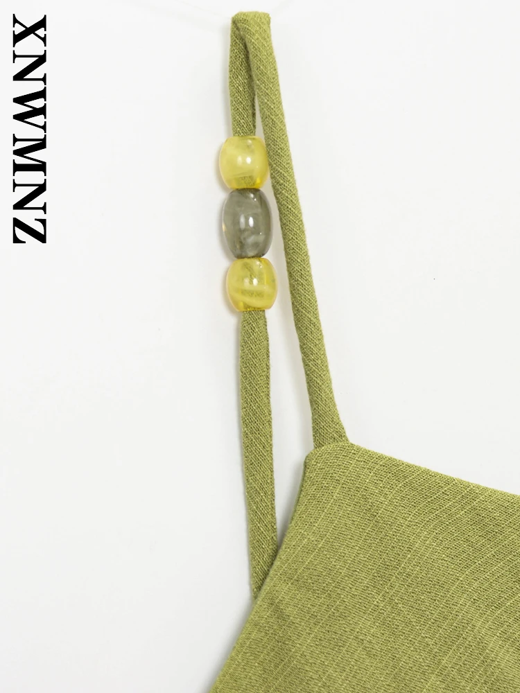 XNWMNZ 2025, Sommer-Frau, schlicht, modisch, dünner Schultergurt, Midikleid, schick, Urlaub, Damenbekleidung, grün, sexy, rückenfreie Kleider