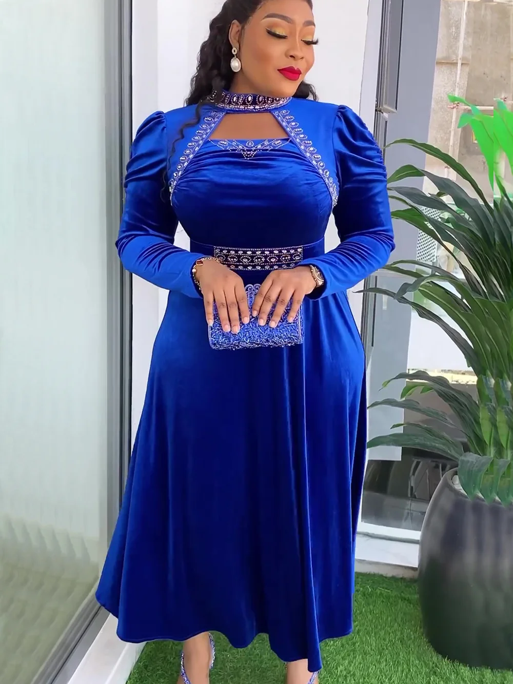 Plus Size Dubai Luxury Wedding Party Dresses for Women 2024 New African Evening Gown Dashiki Ankara Turkey Velvet Outfits Robe