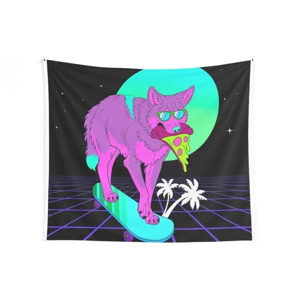 Nightshift Retrowave Coyote (with background) Tapestry Aesthetic Room Decor Korean Living Room Decoration Room Decor Tapestry