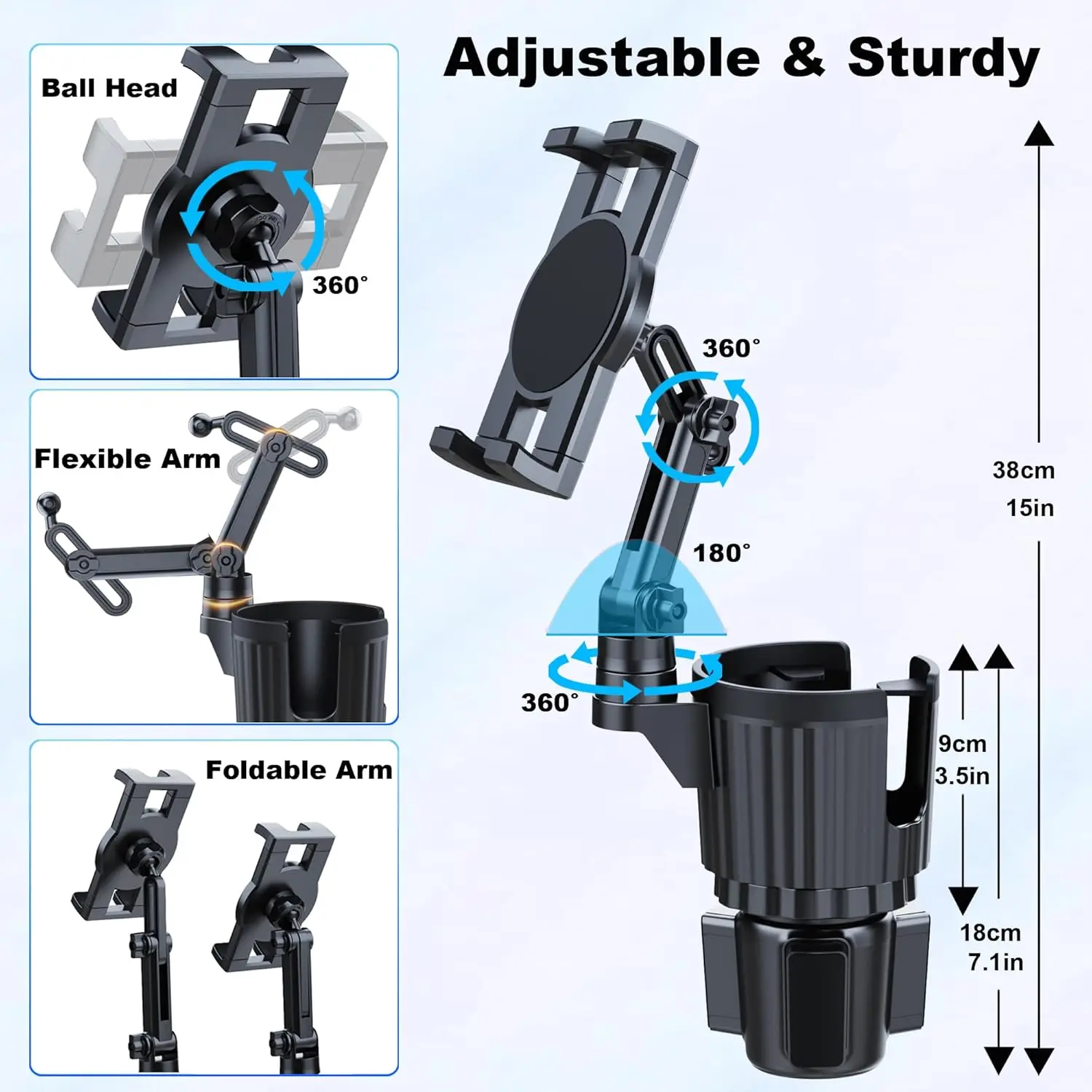 New Cup Holder Tablet Mount iPad Cup Holder Car Mount with Adjustable Arm for Tablet iPhone 3-13 inch iPad