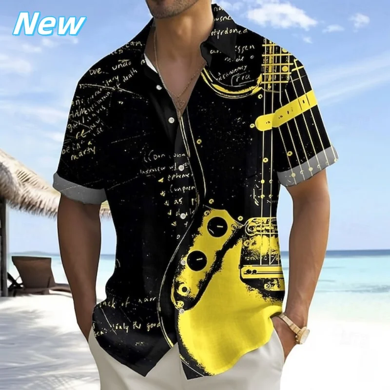 

Мужская рубашка Aloha с 3D принтом для гитары, фортепиано, музыкальные инструменты, графические блузки, повседневные гавайские рубашки с короткими рукавами, свободные топы