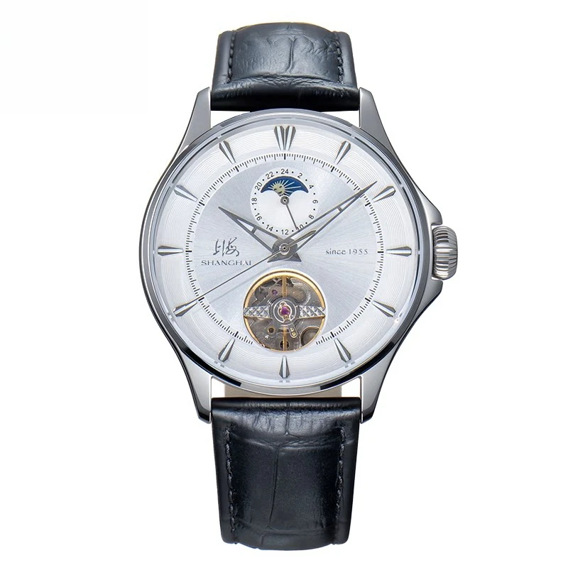 

Shanghai Watch Time Men's Star and Moon Flywheel New Classic Fashion Luminous Automatic Mechanical Watch