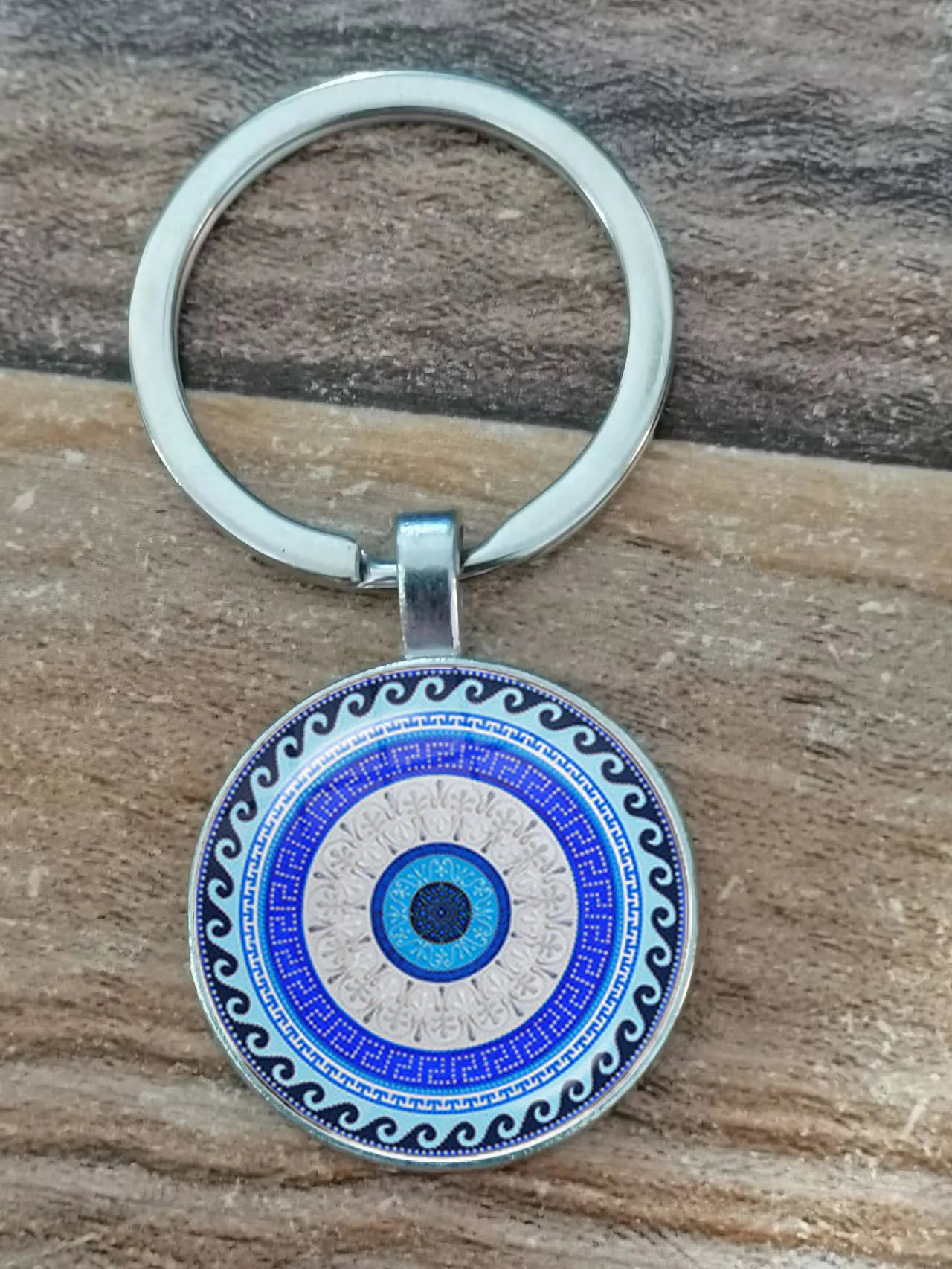 Schönheit Blau Bösen blick Religiöse Foto Runde Glas Cabochon Schlüsselbund Tasche Auto Keychain Schmuck Keychain Geschenk – Detail 9