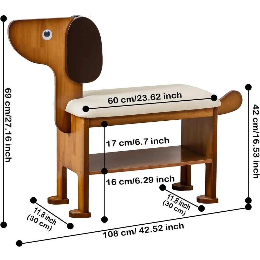 Panca da ingresso per cani a due livelli con cuscino, graziosa panca per scarpiera in legno, 23,62 pollici