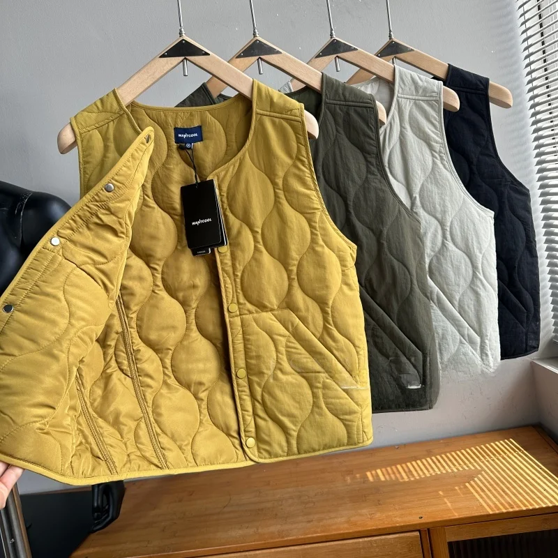 

Легкий стеганый хлопковый жилет в форме тыквы, ветрозащитный, водонепроницаемый, осенне-зимний, мужской, модный, молодежный, повседневный, приталенный, с круглым вырезом